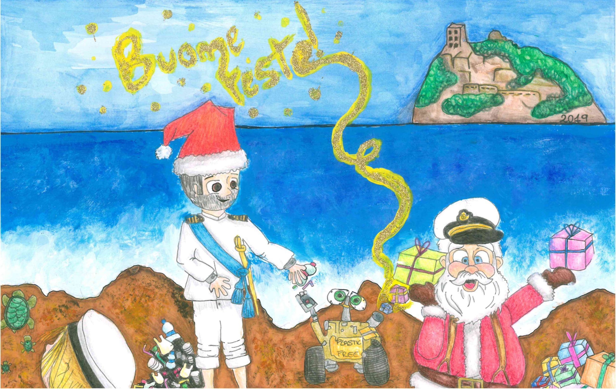 Disegni Di Natale Per Scuola Media.I Disegni Della Scuola Media Di Ischia Per Gli Auguri Di Natale Della Guardia Costiera Il Dispari Quotidiano